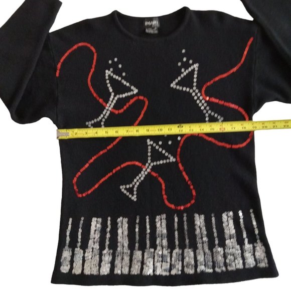 Lambs Wool IMARI Festive Piano and Martinis Sequin Sweater Womens Size Small - Picture 5 of 9